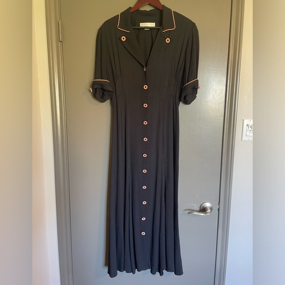 Vintage 80s Eileen West size 10 dress inspired by 40s era fabric covered buttons - Picture 2 of 8